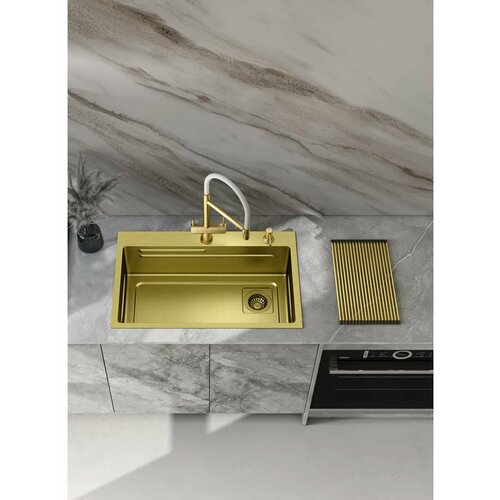 фото Мойка для кухни с коландером raglo r702.7246.03 нержавеющая сталь, сатиновое золото