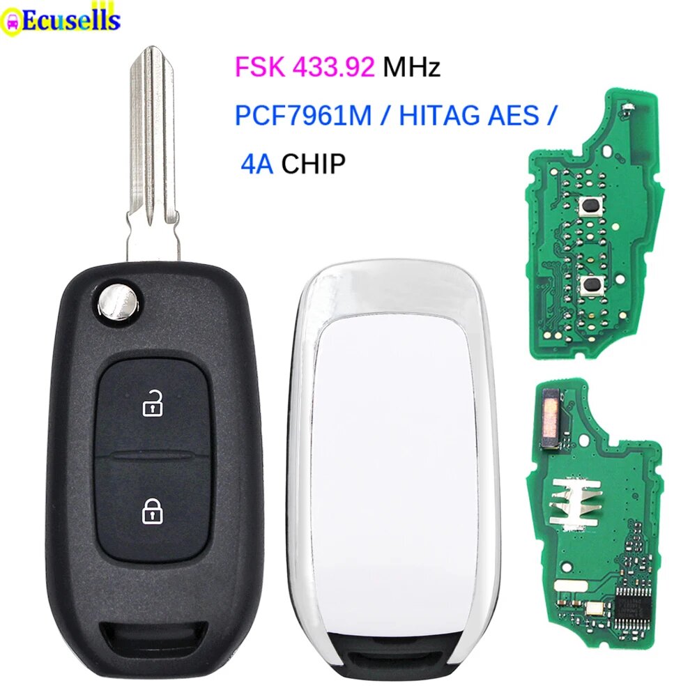 Дистанционный ключ Ecusells, 2-кнопочный брелок FSK, 433 МГц, PCF7961M, 4A, откидной чип для Renault Dacia Logan 2 Logan II 2018 2019 2020 HU136TE Blad