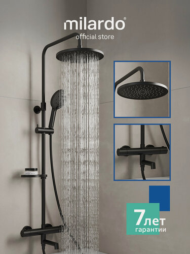 Изображение товара Душевая система Milardo Ideal Spa ILSBLTHM06 с тропическим душем и термостатом черный матовый