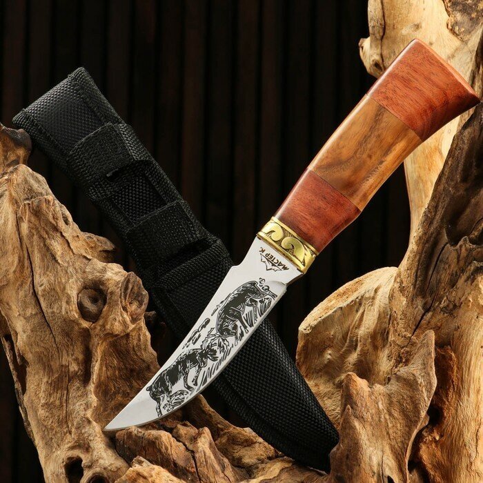 Нож охотничий "Схватка", 22см, клинок 112мм/2,8мм, дерево, с гравировкой