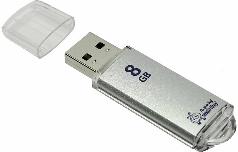 Флеш-диск 8 GB, SmartBuy V-Cut, USB 2.0, металлический корпус, серебристый