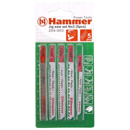 фото Набор пилок для лобзика hammerflex jg wd-pl 204-903 5 шт.