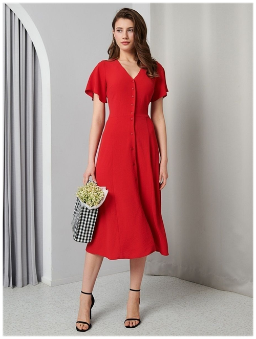 Платье VIAVILLE, шифон, повседневное, прилегающее, размер 42, красный