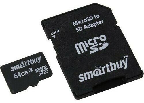 Карта памяти 64Gb MicroSD SmartBuy + SD адаптер (SB64GBSDCL10-01LE)