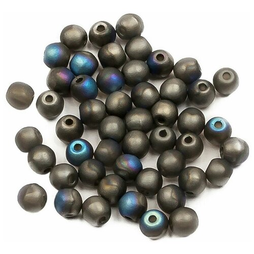 Стеклянные чешские бусины, круглые, Round Beads, 3 мм, цвет Crystal Glittery Graphite Matted, 50 шт.