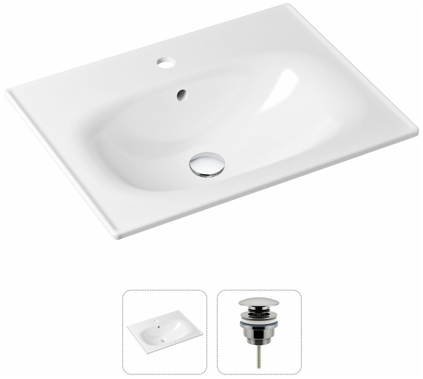 Врезная раковина в ванную Lavinia Boho Bathroom Sink 21520869 в комплекте 2 в 1: умывальник белый, донный клапан в цвете хром