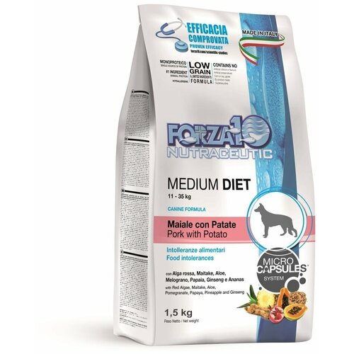 Гипоаллергенный сухой корм для собак Forza 10 Medium Diet Low Grain Maiale для всех пород свинина / картофель /12 кг