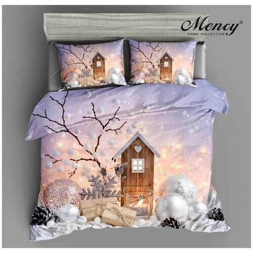 Новогоднее постельное бельё Mency, 1,5 спальный, Сатин - Новогодний зимний дом
