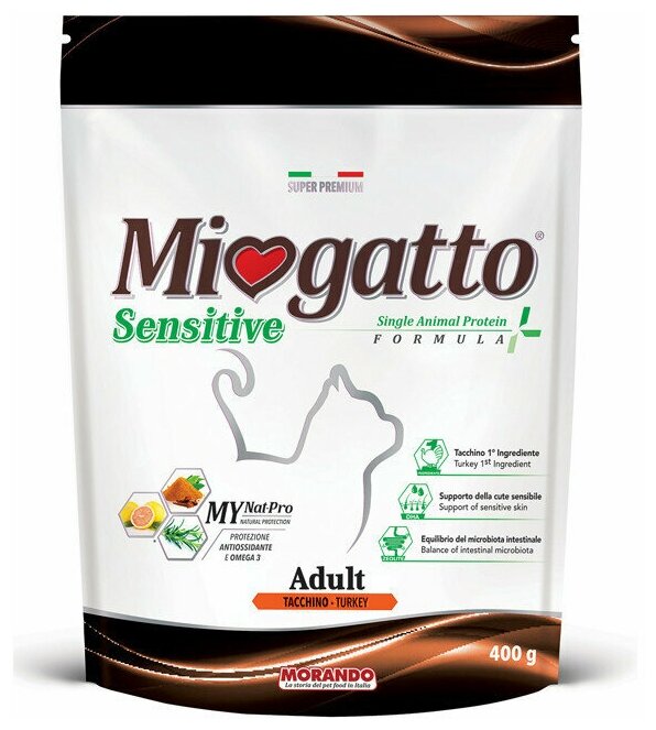 Miogatto Adult Sensitive сухой корм для взрослых кошек с индейкой - 400 г