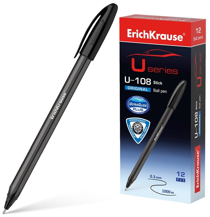 Ручка шариковая ErichKrause® U-108 Original Stick 1.0 Ultra Glide Technology черная 12 шт.