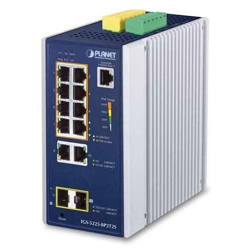 коммутатор planet gsw 1820hp 16 port 10 100 1000t 802 3at poe 2 port 1000x sfp ethernet switch 2 Коммутатор/ PLANET IP30 Industrial L2+/L4 8-Port 1000T 802.3at PoE+ 2-port 100/1000X SFP + 2-port 10G SFP+ Full Managed Switch (-40 to 75 C, dual redu