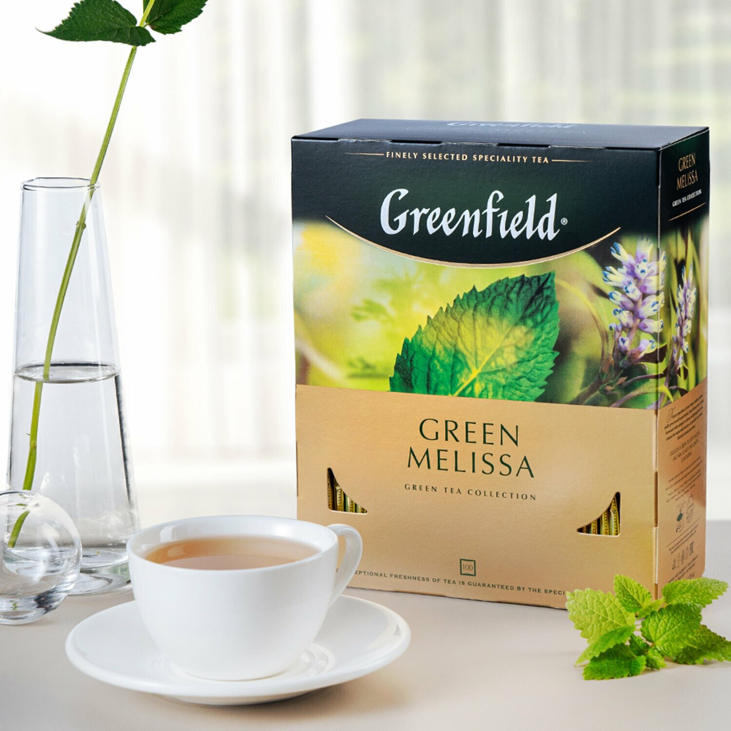 Чай Greenfield Green Melissa зеленый мелисса 100пак. карт/уп. (0879-09) - фото №3