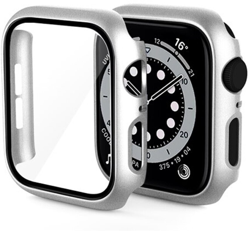 Защитный пластиковый чехол (кейс) Apple Watch Series 7 8 (Эпл Вотч) 41 мм для экрана/дисплея и корпуса противоударный бампер серебряный (серебро)