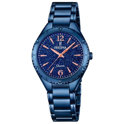 модные женские повседневные часы с кожаным ремешком роскошные аналоговые кварцевые наручные часы с кристаллами роскошные женские повсед Наручные часы FESTINA, синий