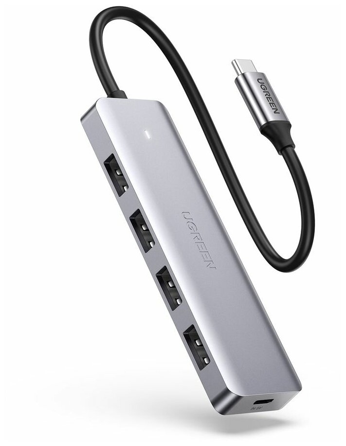Хаб UGREEN CM219 (70336) 4-Port USB3.0 Hub with USB-C Power Supply, серый
