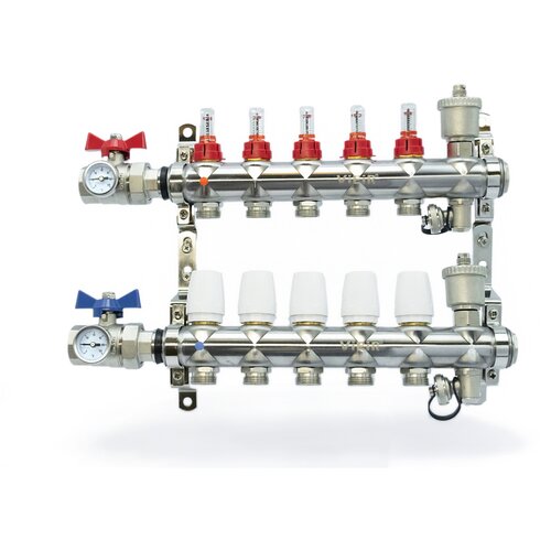 Коллектор для теплого пола в сборе 5 контуров VIEIR нерж. С кранами 1x3/4