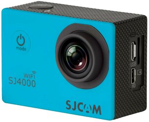 Экшн-камера SJCAM SJ4000 WiFi голубая с креплением, водонепроницаемая 4K Ultra HD