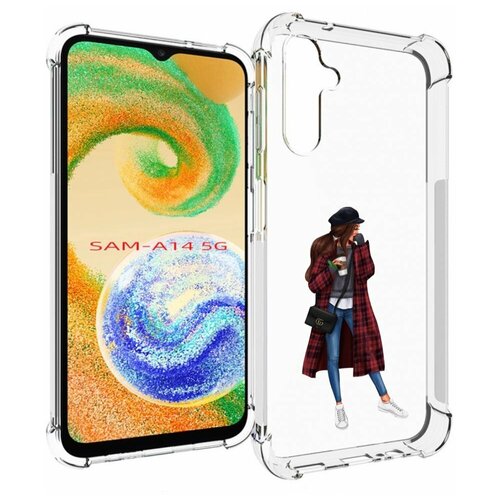 Чехол MyPads девушка-в-клетчатом-пальто для Samsung Galaxy A14 4G/ 5G задняя-панель-накладка-бампер чехол mypads парус в море для samsung galaxy a14 4g 5g задняя панель накладка бампер