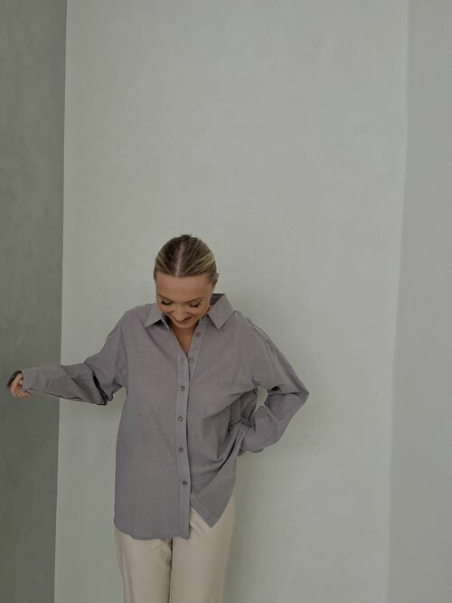 Рубашка  COLORNCOTTON, повседневный стиль, оверсайз, длинный рукав, размер L, серый
