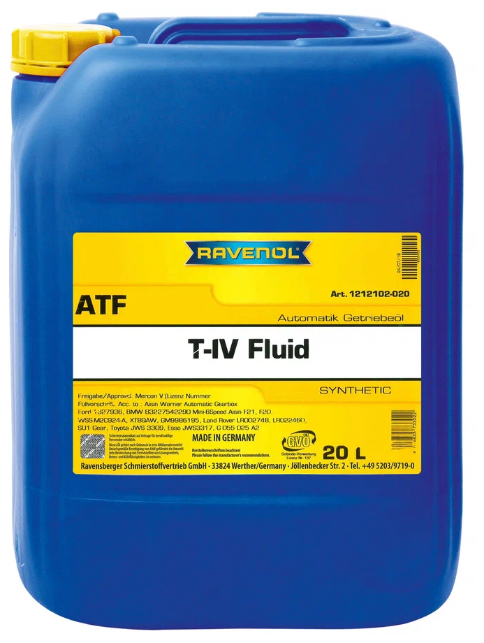 Трансмиссионное масло RAVENOL ATF T-IV Fluid (20л) new