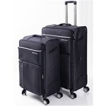 Комплект из 2 тканевых чемоданов с увеличением объема и съемными колесами JZRTravel, Черный, Размер М+S - изображение