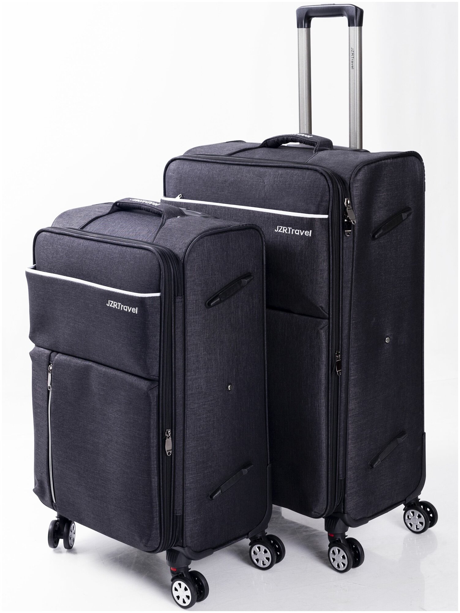 фото Комплект из 2 тканевых чемоданов с увеличением объема и съемными колесами JZRTravel, Черный, Размер М+S