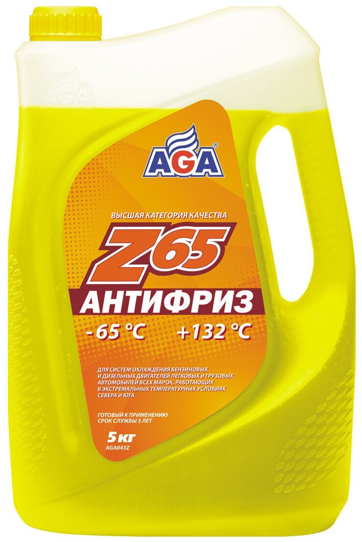 Антифриз AGA желтый -65С/+132С готовый 5л. AGA043Z