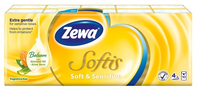 Платочки носовые ZEWA Softis 9*10шт 4 слоя Софт сенситив цена за спайку