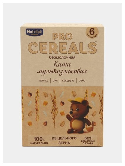 Каша мультизлаковая Nutrilak Premium Pro Cereals цельнозерновая безмолочная, 200гр - фото №10