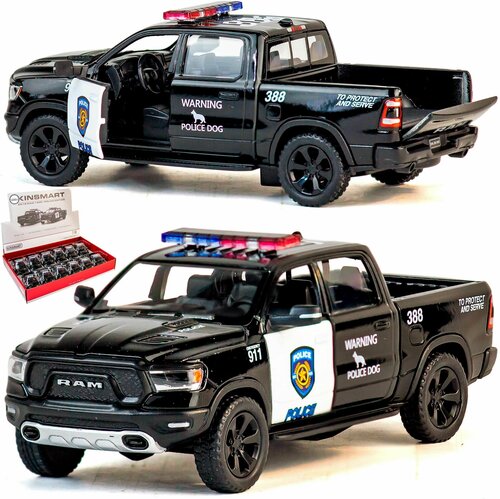 Машинка игрушка металлическая 1:46 2019 Dodge RAM 1500 Police Edition (Додж Рам Полицейский), 12,5 см, детская, инерционная / Черный