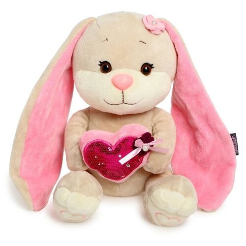 мягкая игрушка зайка с розовым сердцем 25 см Мягкая игрушка «Зайка Лин» с розовым сердцем, 25 см