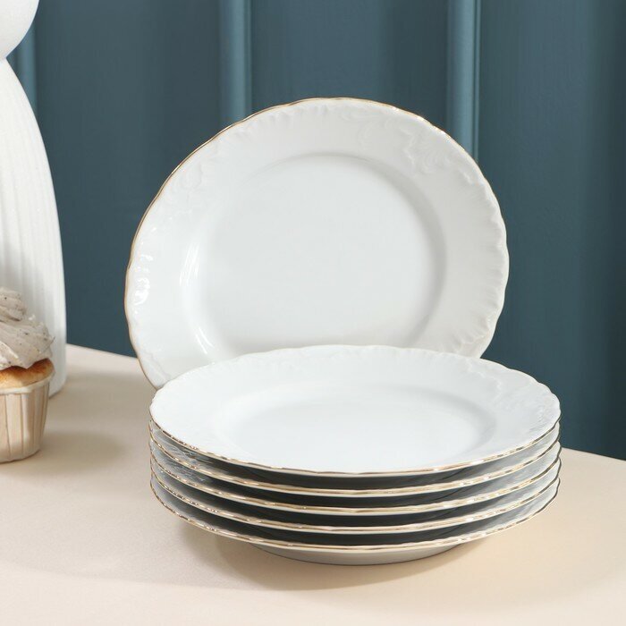 Набор тарелок плоских "Rococo" 6 шт, d=19 см, фарфор, белый
