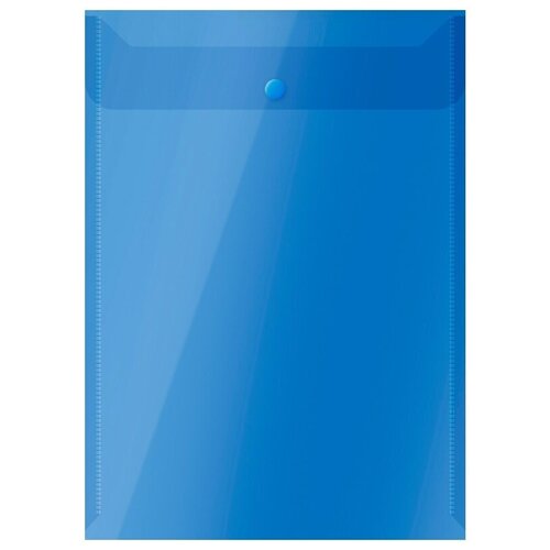 Папка-конверт на кнопке OfficeSpace (А4, 150мкм, пластик) полупрозрачная синяя, 10шт. (267525)