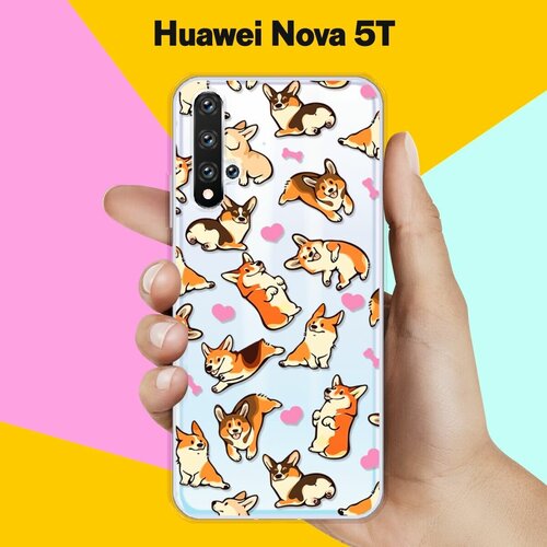 Силиконовый чехол Корги узором на Huawei Nova 5T силиконовый чехол корги ван гога на huawei nova 5t