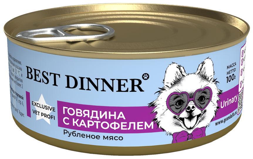 Влажный корм для собак Best Dinner Exclusive Urinary "Говядина с картофелем" Exclusive, 0,1 кг