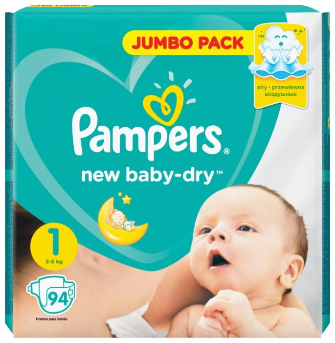 Pampers подгузники New Baby Dry 1 (2-5 кг) 94 шт.