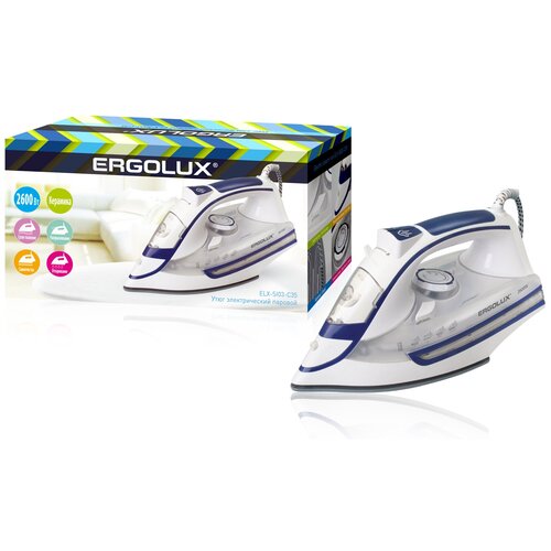 белыйсиний паровой электр утюг керамика 2600Вт 220-240В ERGOLUX ELX-SI03-C35 1 шт 711600₽