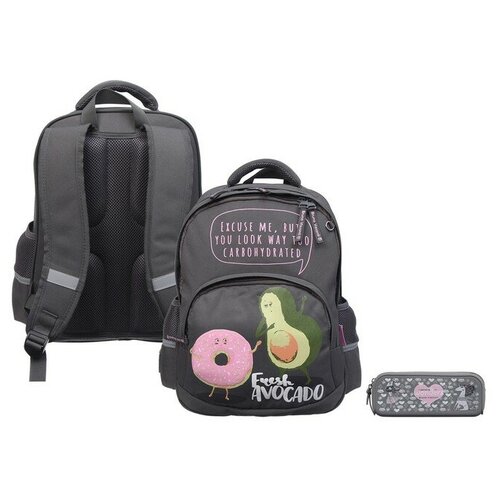 фото Рюкзак школьный bruno visconti "авокадо и пончик", 40 х 30 х 19 см, эргономичная спинка, пенал в подарок