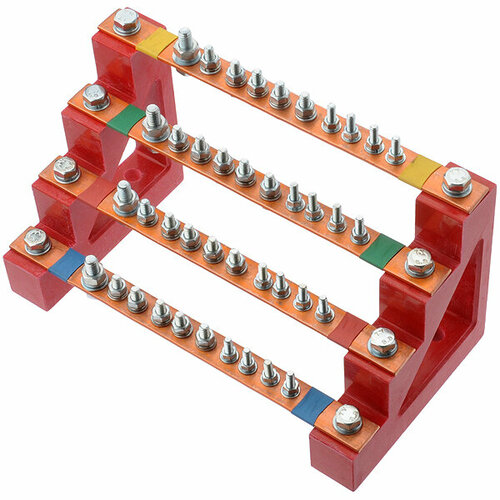 Блок шин 4 полюса по 10 присоединений медь 275А ширина 250мм