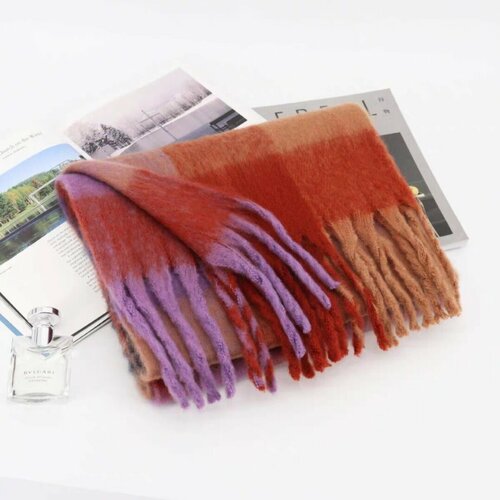 фото Шарф ,210х35 см, one size, фиолетовый, бежевый максвер