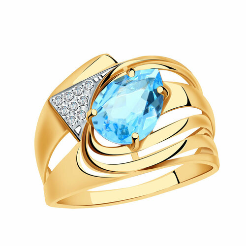 фото Кольцо diamant online, золото, 585 проба, фианит, топаз, размер 19.5