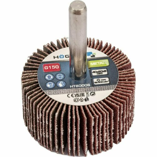 HOEGERT TECHNIK Круг шлифовальный лепестковый радиальный 40x20 мм с хвостовиком 6 мм P150 HT8D006 449₽