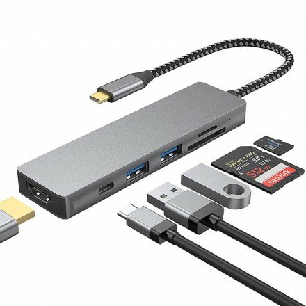 Док-станция 6 в 1 - Картридер USB-C