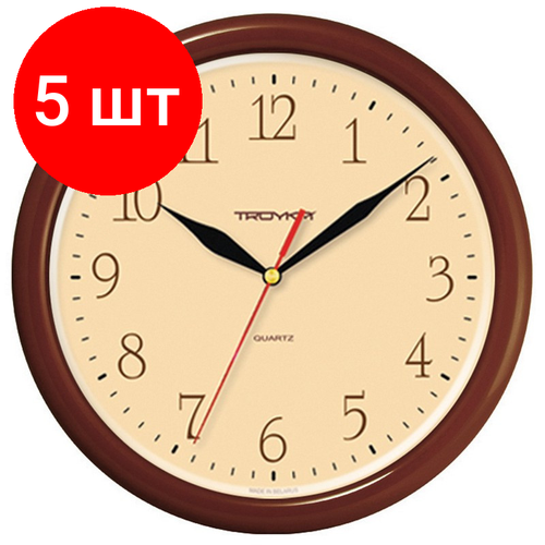 Комплект 5 штук, Часы настенные Troyka 21234287 круг, d245мм, плав. ход, пластик