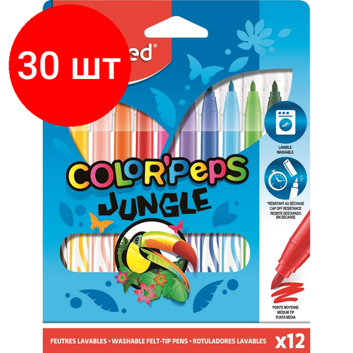 Комплект 30 наб, Фломастеры Maped COLOR'PEPS JUNGLE, смываемые,12 цв/наб,845420