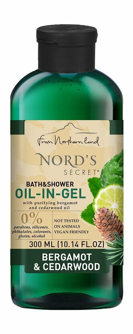 Тонизирующий гель для душа с ароматом бергамота и кедра Nords Secret Invigorating Bath & Shower Oil-In-Gel Bergamote & Cedarwood