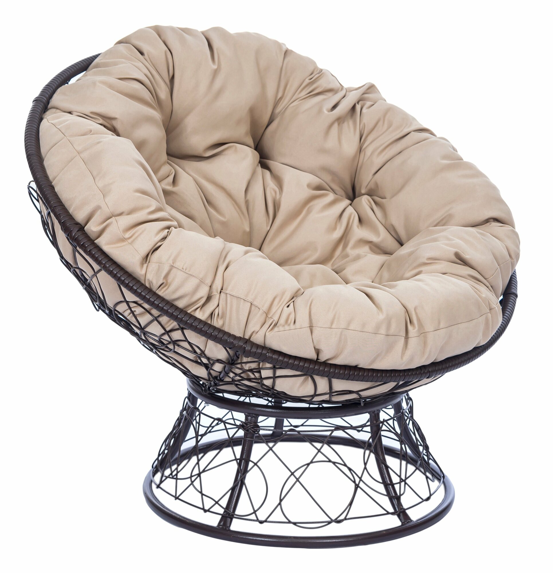 Кресло садовое папасан плюс коричневый + бежевая подушка