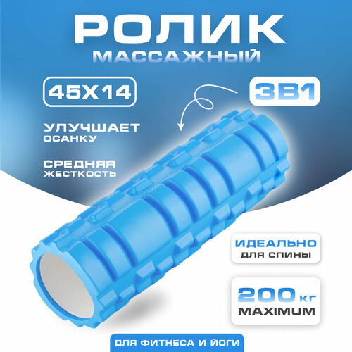 Массажный ролик для йоги Solmax диаметр 14см, ширина 45см, голубой