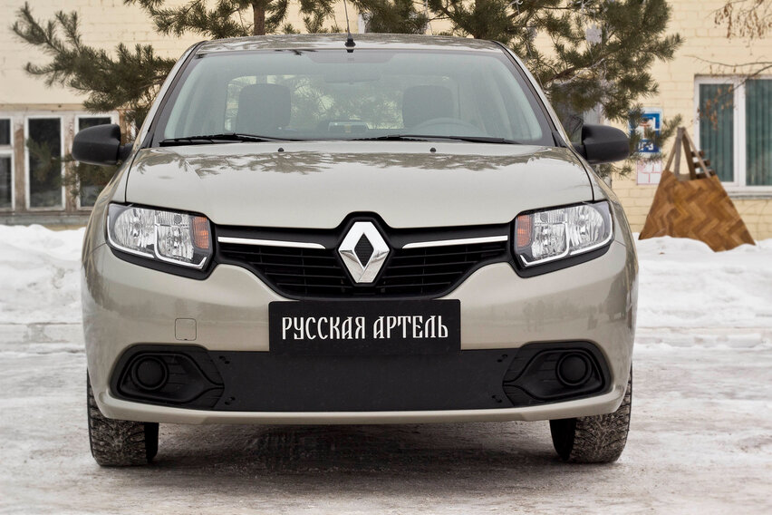 Зимняя заглушка решетки переднего бампера Renault Logan 2014-2017 (II дорестайлинг)