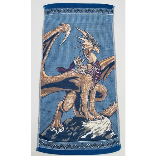 Полотенце хлопковое ручное символ года Мифический Дракон Синее 35*75 см